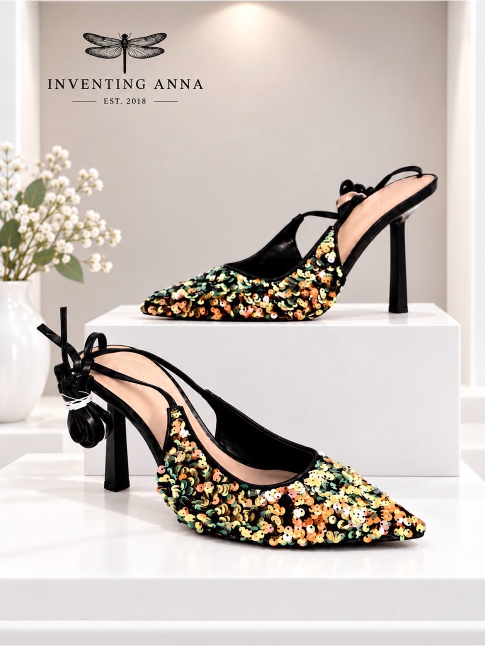 INC International Concepts Multicolor Sequin Slingback Heels 4”